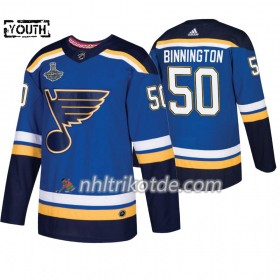 St. Louis Blues Trikot Jordan Binnington 50 Adidas 2019 Stanley Cup Champions Royal Authentic - Kinder